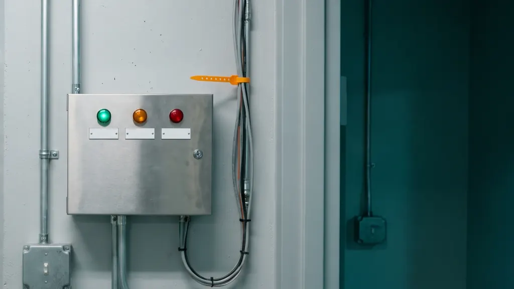 A small status panel with indicator lights.